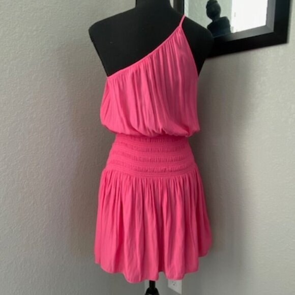 RAMY BROOK Hot Pink Leah One Shoulder Smocked Mini Dress XS - Picture 5 of 12